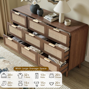 <span class=keywords><strong>Commode</strong></span> à <span class=keywords><strong>9</strong></span> <span class=keywords><strong>tiroirs</strong></span> style ferme moderne bohème, finition noyer, en bois écologique et durable, haute, pour chambre à coucher - Product Image 2