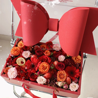 Boîte à gâteau élégante pour la Saint-Valentin, carrée, avec fleurs, nœud rouge, PVC transparent, papier gaufré, emballage cadeau, pelliculage mat