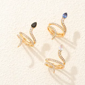 CDD cincin jari geometris terbuka dapat disesuaikan, cincin ular berlian imitasi bergaya antik untuk pria dan wanita, perhiasan estetis