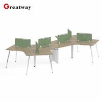 Poste de travail modulaire commercial 6 places, bureau partagé à 120 degrés avec système de gestion des câbles