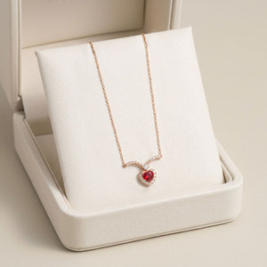Hong Kong Manufacture Export Heart Shape Necklace Jewelry 18K Solid Rose Gold Natural Diamond And Red Sapphire Pendant Necklace - Product Image 4