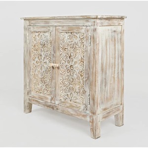 Buffet industriel vintage classique de luxe fait à la main en bois sculpté blanc vieilli mangue pour le salon - Product Image 1