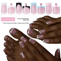 Kit de faux ongles à presser pour femmes, courts, carrés, rose nude, pour les ongles des mains et des pieds, à usage quotidien, amovibles et réutilisables