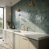 Carrelage Zellige Bleu Sauge 100x100mm, Céramique Artisanale Faite à la Main, Carreaux de Luxe pour Cuisine, Dosseret, Mur de Salle de Bain, Émaillé, Résistant à l'Usure