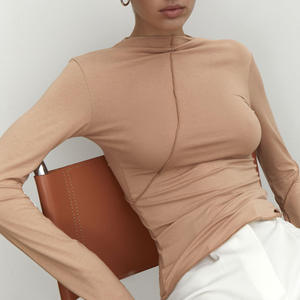 Enyami automne printemps Y2K mode tricoté Viscose à manches longues t-shirt femme O cou Colorline conception mince décontracté haut pour femme - Product Image 1