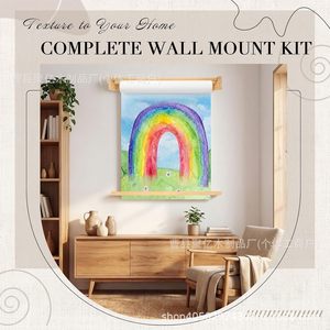 Wooden Paper Roll Holder Wall Mounted Rectangle <b>Storage</b> Organizer For <b>Drawing</b> Coloring Paper Behind Doors On Walls - Product Image 4