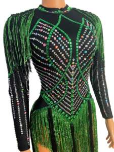 NOVANCE Y2055 <span class=keywords><strong>Comprar</strong></span> <span class=keywords><strong>ropa</strong></span> en línea Borla verde Plata Diamante Vestido de baile Diseño único Vestido de fiesta para Samba Latina - Product Image 2