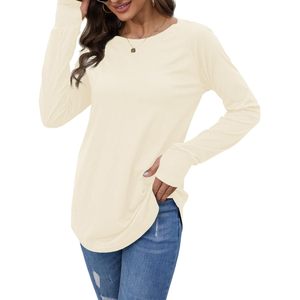 Túnica informal de manga larga para mujer, cuello redondo, corte holgado con orificios para los pulgares, tejido de punto suave, mangas de longitud completa - Product Image 4