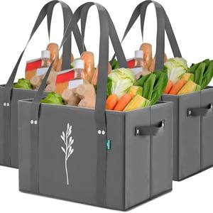 Alta Qualidade Reutilizável Pesado Mercearia Sacos Dever Reciclado Caixa De Compras Dobrável Salvando Espaço Em Pé Sacola com Alças Longas - Product Image 4