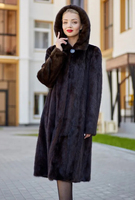 Eleganter Damen-Pelzmantel im Nerz-Stil, Extra Lang, Winter-Warm, Lässige Oberbekleidung mit Kapuze, Naturfarben, Echter Nerz