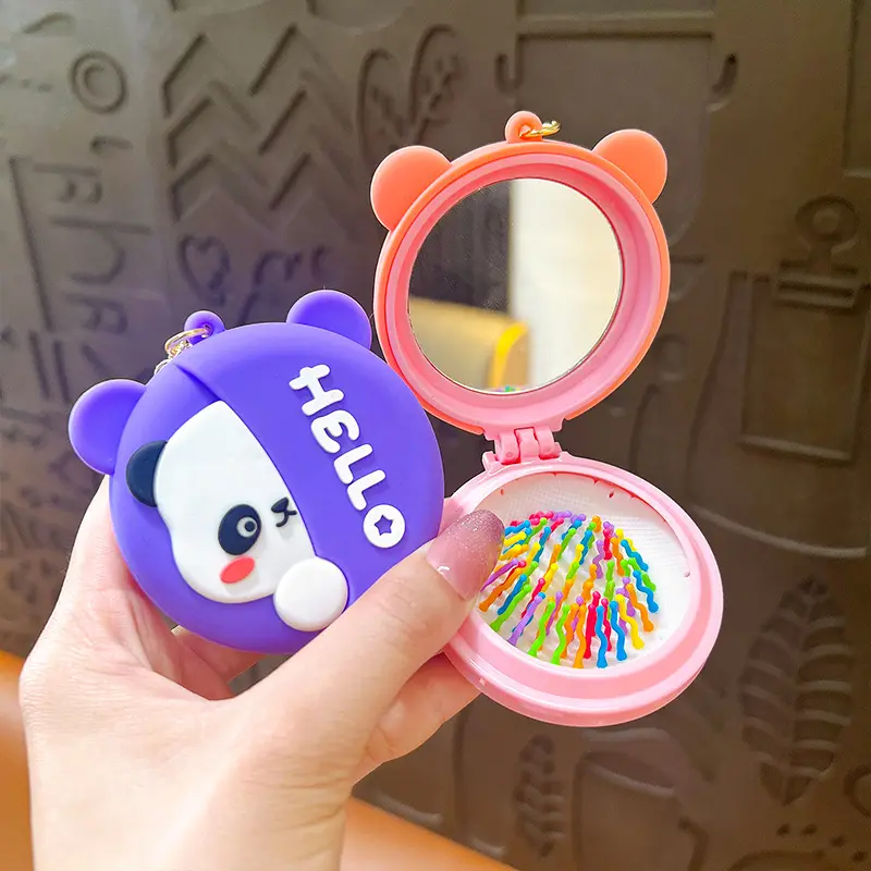 Lilangda Đa Chức Năng Nhỏ Vanity Gương Mini Túi Phụ Kiện Xe Hơi Mặt Dây Chuyền Xách Tay Món Quà Nhỏ Silicone Dễ Thương Panda Keychain