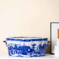 Grand pot de plantes en céramique émaillée vintage de style européen peint à la main en bleu et blanc pour plantes en pot
