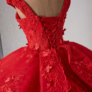 <b>Red</b> Sparkly Lace Applique Embroidery Tiered Wedding Gowns Off the Shoulder Quince Dress Rsm231075 - Product Image 5