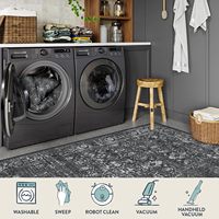 Tapis doux vintage bohème à profil bas 5x7 noir, lavable, antidérapant, pour sous la table, chambre, salle à manger, chambre d'enfant, salle de jeux, décoration intérieure