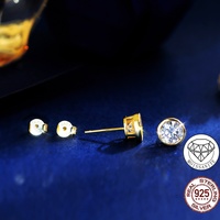 S925 Sterling Zilver Bezel Set Moissanite vergulde oorbel studs 1CT D Kleur VVS1 Geslaagde Diamanttester voor Valentijnsdag cadeau