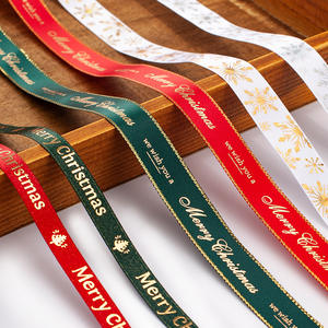 Pita Grosgrain Mewah Berkualitas Tinggi untuk Natal, Lebar 4cm (1,5 Inci), Satin dengan Cetakan Foil Emas dan Perak - Product Image 1