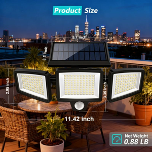2 Pack Solar Security Wall <b>Lights</b> 2500LM 210 <b>LED</b> 3 Heads <b>Motion</b> <b>Sensor</b> Flood <b>Light</b> Remote Control IP65 Waterproof for Garden - Product Image 4