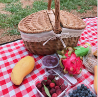 Groothandel Hot Selling Hoge Kwaliteit Vintage Rechthoekige Wicker Ecologische Multifunctionele Opbergmand met Deksel en Handvatten voor Picknick