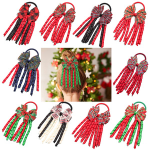 Cheerleader pita rol Natal kotak-kotak busur tali rambut kain manis Aksesori perempuan - Product Image 3