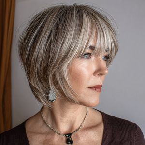 2026 人気のゴールデンブラウン劉海ウィッグ 女性用ショートストレートボブヘッドウィッグ 透明レース付き SM166-6 - Product Image 4