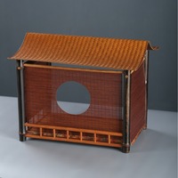 Présentoir de bureau multifonctionnel double niveau en bambou tressé de style chinois, non pliable, durable, pour service à thé et tasses
