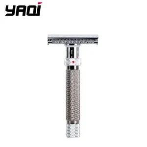 YAQI-maquinilla de afeitar de seguridad para hombre, ajustable, de doble filo, Color cromado y bronce
