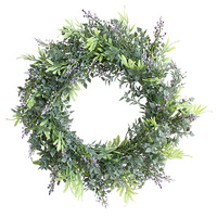 Couronne de fleurs artificielle ronde en plastique avec eucalyptus et gypsophile pour cérémonie de mariage, décoration de porte ou murale pour les fêtes