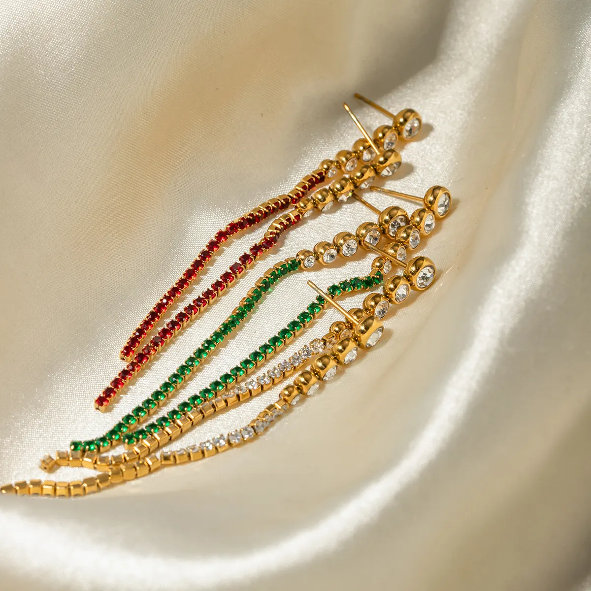 J&D Dainty Stainless Steel 18K Gold Plated Earrings Jewelry Women Cubic Zirconia Long Tassel Earrings