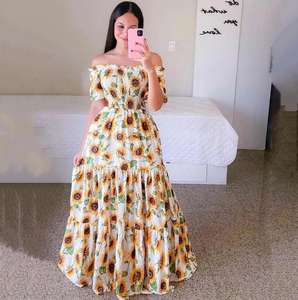 2023 nuovo <span class=keywords><strong>vestito</strong></span> da donna europeo e americano per la primavera e l'estate abito <span class=keywords><strong>lungo</strong></span> stampato con spalle scoperte moda floreale <span class=keywords><strong>monospalla</strong></span> - Product Image 5