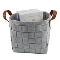 Panier à magazines et livres en feutre durable, écologique et écoresponsable, à tissage épais, avec sangles en cuir, organiseur pratique.