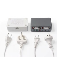 Charger Desktop USB C 120W 6 Port Grosir, 3 USB C 3 USB 2 Kabel Retractable, Stasiun Pengisian Daya Multi Perangkat, Logo Kustom OEM