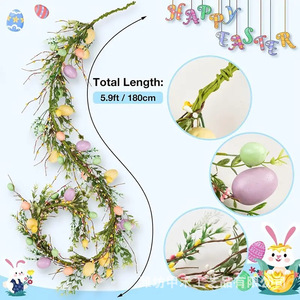 Spring <b>Easter</b> Egg Wreath Artificial Rattan Colorful Flower <b>Ornaments</b> Holiday Decor Creative <b>Easter</b> Items - Product Image 2