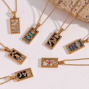 Promosyon özel renkli kabuk zirkon <span class=keywords><strong>Tarot</strong></span> kartı kolye PVD altın kaplama paslanmaz çelik takı kolye seti - Product Image 1
