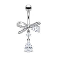 Vente en gros de piercing de nombril en acier inoxydable avec pendentif papillon, nœud papillon, zircon et goutte d'eau, pour usage quotidien