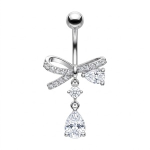 <span class=keywords><strong>Piercing</strong></span> all'<span class=keywords><strong>Ombelico</strong></span> in Acciaio Inossidabile con Ciondolo a <span class=keywords><strong>Farfalla</strong></span> e Fiocco in Zircone a Goccia d'Acqua per Uso Quotidiano - Product Image 4