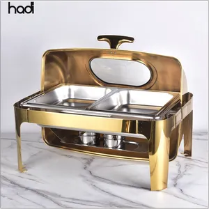 哈迪批发餐厅厨师服务项目矩形厨师在盘子豪华9升自助餐餐饮火锅盘子金色