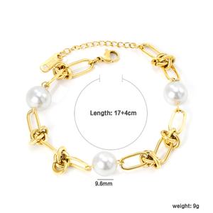 Bracelet Élégant en Acier Inoxydable Plaqué Or 18 carats avec Nœud et Chaîne Épaisse, Breloques et Perles Délicates pour Femme - Product Image 2
