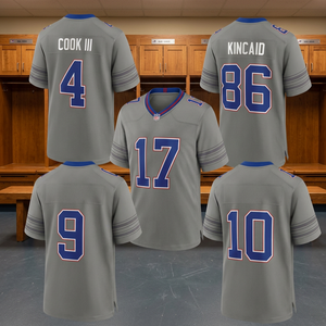 เสื้อฟุตบอลอเมริกัน Buffalo สำหรับผู้ชายแบบขายส่ง รุ่นใหม่ หมายเลข 17 อัลเลน 4 คุก 10 ชาคีร์ 86 คินเคด 0 โคลแมน ระบายอากาศได้ดี แห้งเร็ว 100% - Product Image 3