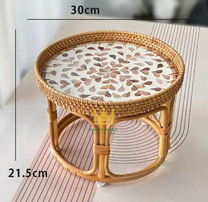 Mesa de Centro Redonda Moderna de Ratán Hecha a Mano con Superficie de Mosaico de Madreperla para Dormitorio, Sala de Estar, Decoración del Hogar, Venta al Por Mayor - Product Image 2