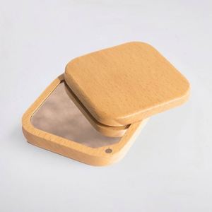 Portable Beechwood Hand <b>Mirror</b> <b>Square</b> Travel Makeup <b>Mirror</b> with Rotating Lid - Product Image 1