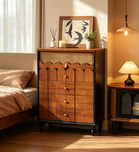 Mueble de Almacenamiento de Madera Sólida Estilo Moderno de Mediados de Siglo, Paneles Florales, Puertas Planas, Tamaño Personalizado Disponible para Muebles de Sala - Product Image 3