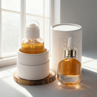 Flacon elliptique en verre à fond épais de 30ml 50ml, compte-gouttes et pompe poussoir de luxe, adapté aux huiles de soins de la peau et aux ensembles d'aromathérapie
