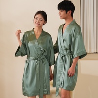 Peignoir en satin vert pour homme, léger, à manches longues, en soie, style kimono, vêtements de nuit