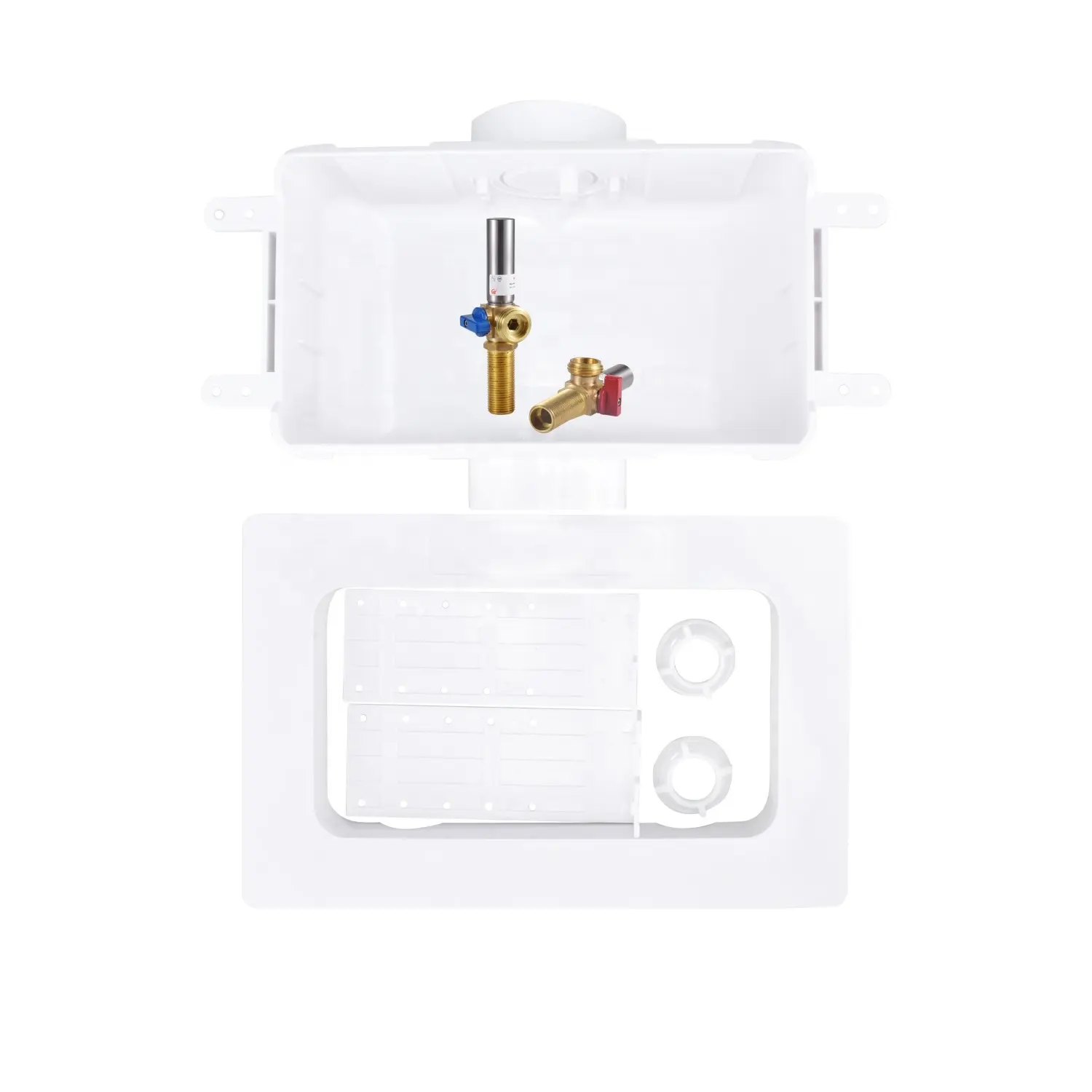 Flat Washing Machine Outlet Box with Valves with SS Arrester half inch MIP x 3 quarters inch MHT