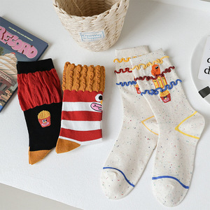 Chaussettes pour femmes en soie tricotées mi-mollet à la mode dessin animé mignon Ins corps laid drôle pour les étudiants du printemps et de l'automne frites - Product Image 3