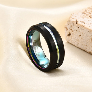 Black And Color Two Tone Tungsten <b>Ring</b> 8mm Geometric Fashion Women's Jewelry Gift - Product Image 1