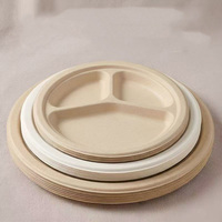 Assiette jetable biodégradable de 9 pouces à 3 compartiments pour micro-ondes, emballage alimentaire pour restaurants, fêtes et plats à emporter