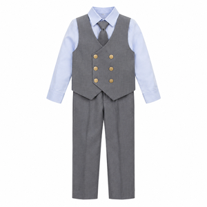Traje Formal <span class=keywords><strong>de</strong></span> 4 Piezas <span class=keywords><strong>para</strong></span> Niños al por Mayor: Chaleco Cruzado, Camisa, Corbata y Pantalones - Atuendo <span class=keywords><strong>de</strong></span> Caballero <span class=keywords><strong>para</strong></span> Niños, Porta Anillos <span class=keywords><strong>de</strong></span> Boda - OEM - Product Image 2