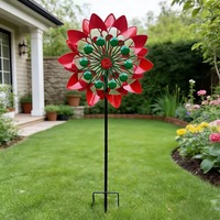 Ornements de jardin en métal à double mouvement cinétique, éolienne florale colorée avec installation facile par branchement, finition thermolaquée