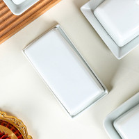 Boîte à beurre blanche à impression personnalisée minimaliste en forme de rectangle, assiette à dessert en céramique avec couvercle